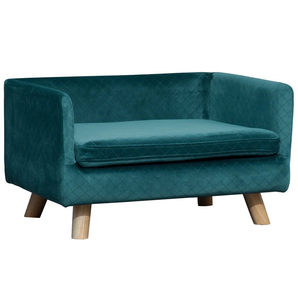 Canapé pour chien ou chat, bleu aspect velours