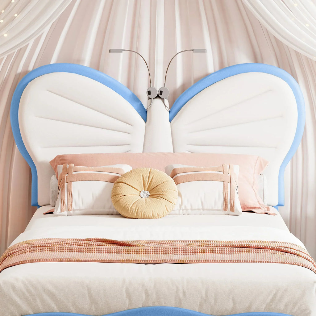 Lit enfant papillon avec lampe de lecture 90 × 200 cm