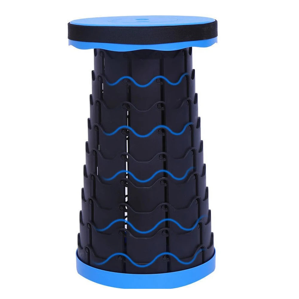 Tabouret télescopique pliant, hauteur réglable jusqu’à 45 cm — bleu, entièrement déployé