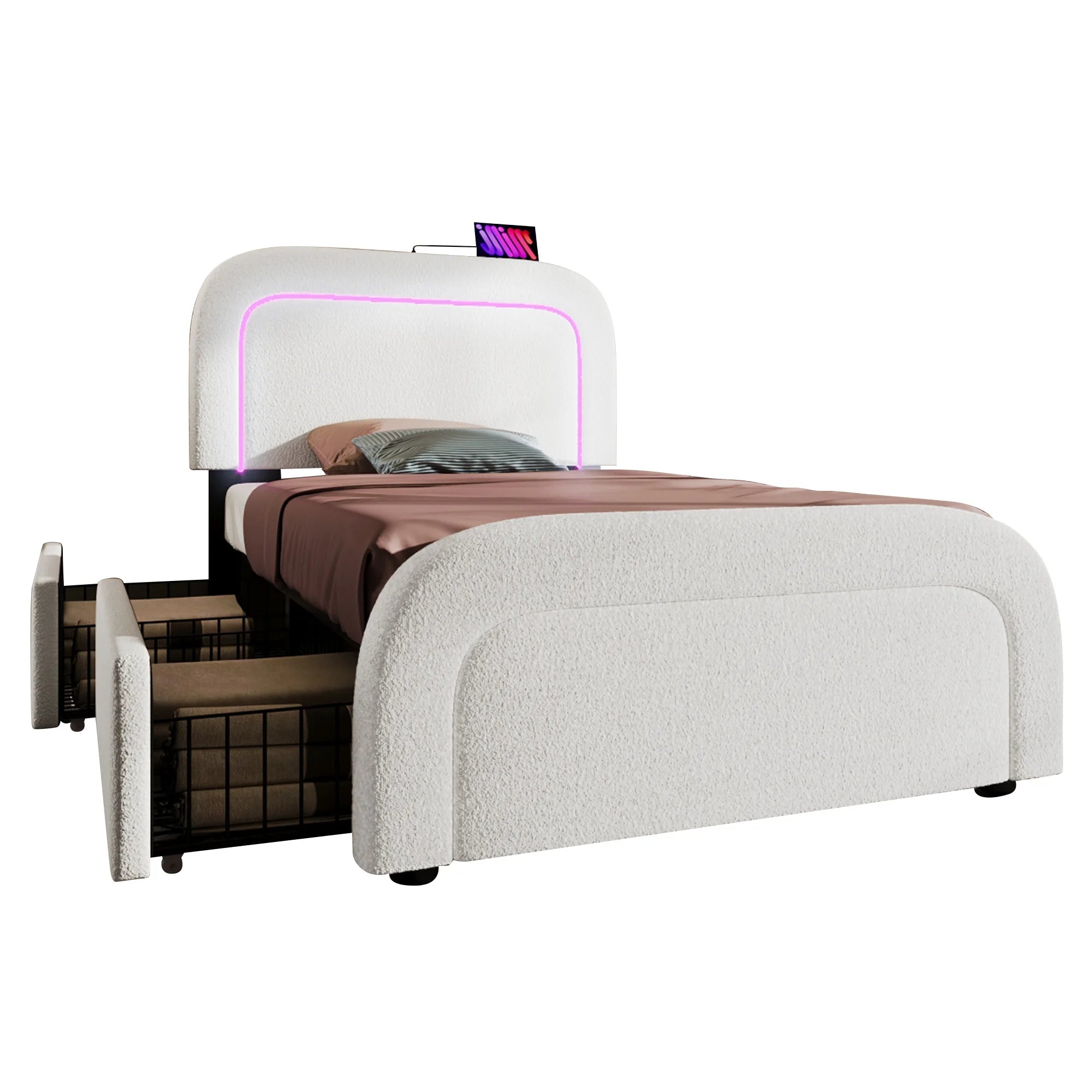 Lit avec LED, USB-C et 4 tiroirs