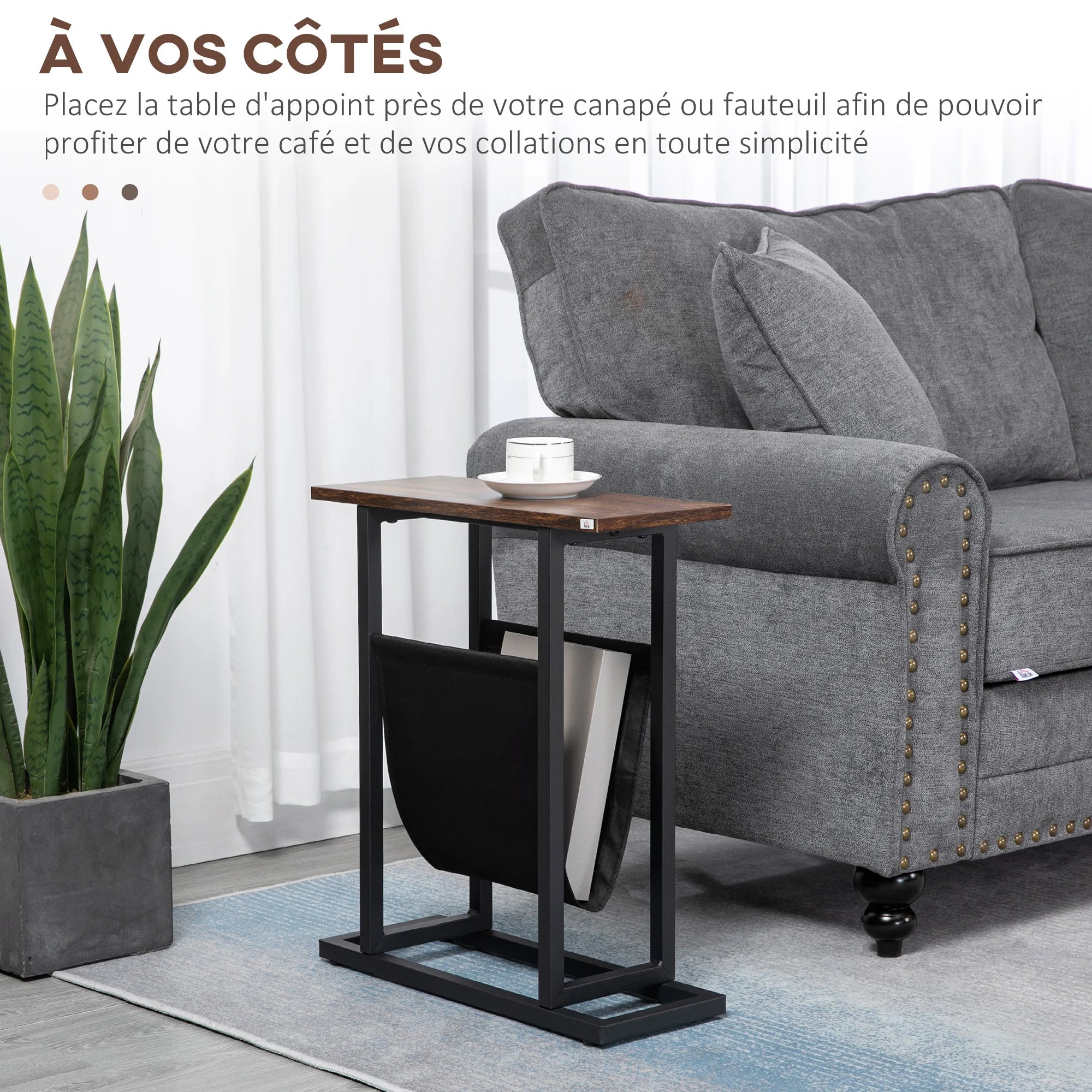 Table d’appoint étroite avec porte-revues – 49 × 19 × 55 cm – vue 3