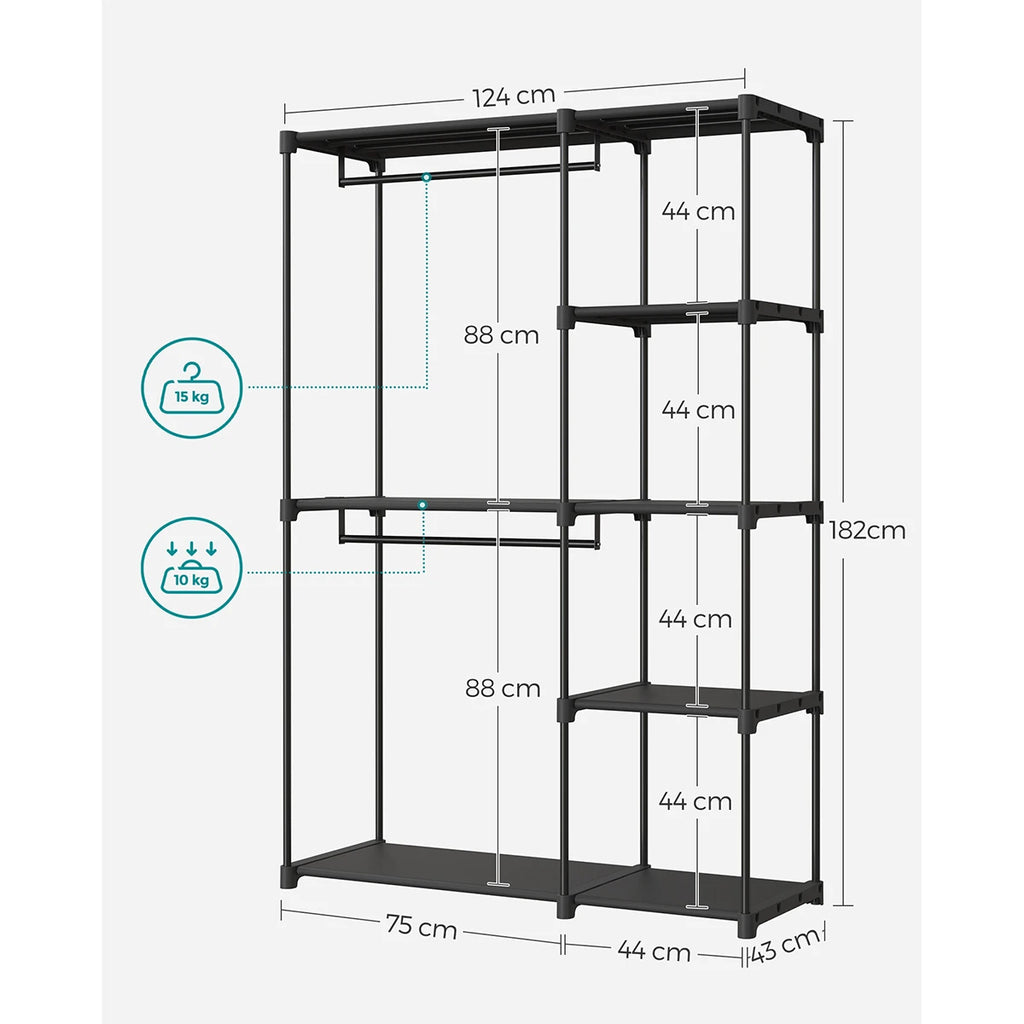 Dressing ouvert à double penderie, 124 cm