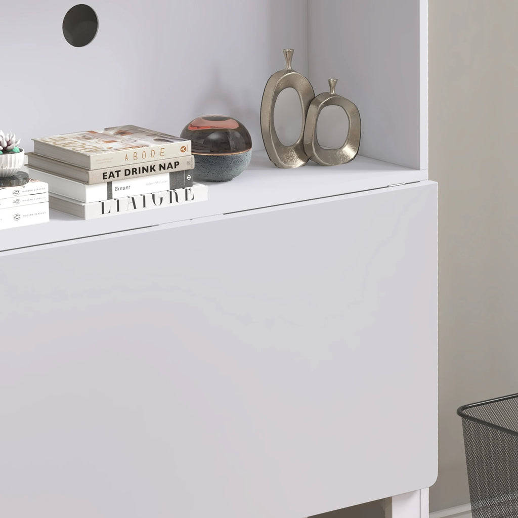 Bureau compact à plateau rabattable et étagères