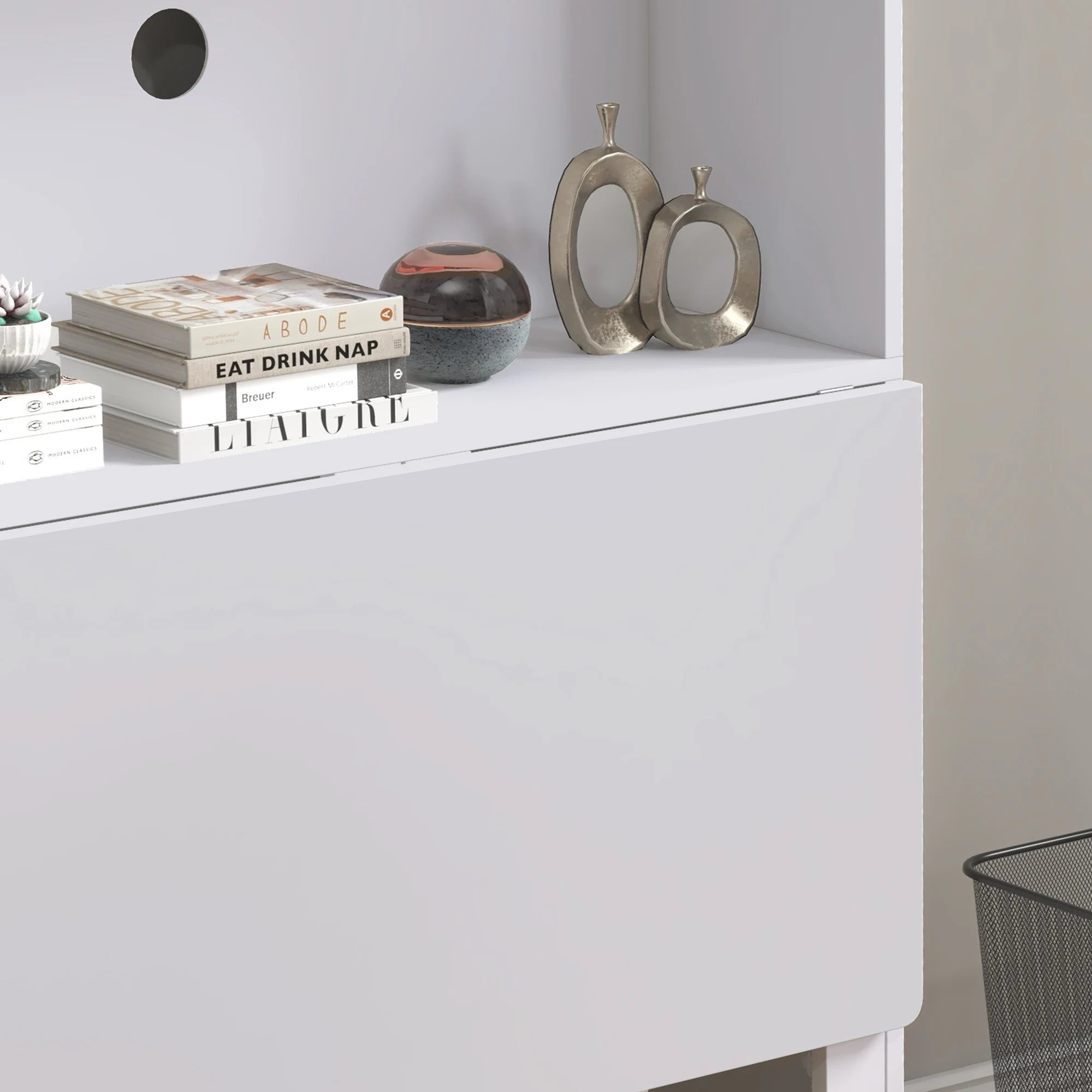 Bureau compact à plateau rabattable et étagères