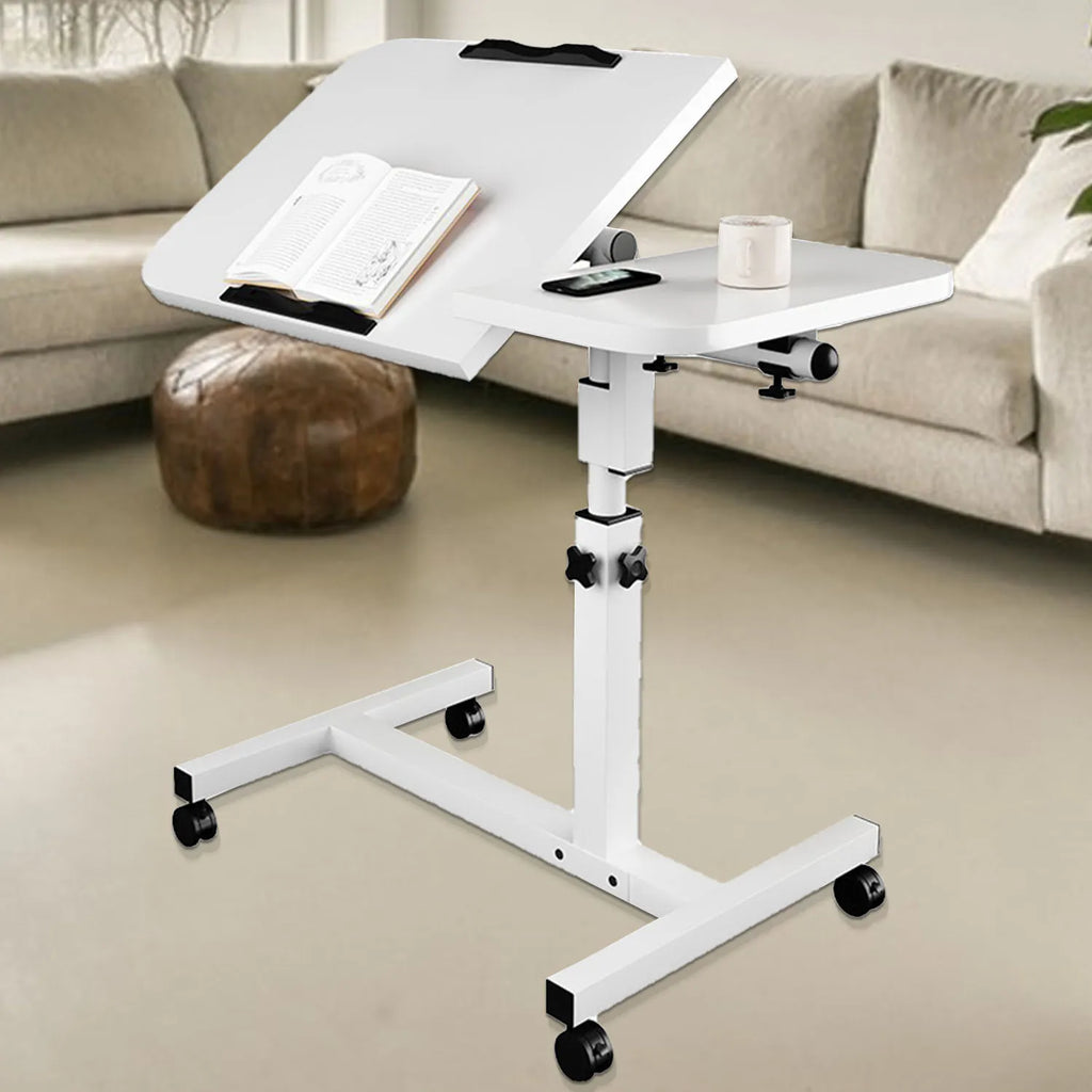 Bureau mobile blanc à plateau inclinable pour ordinateur — plateau et ordinateur