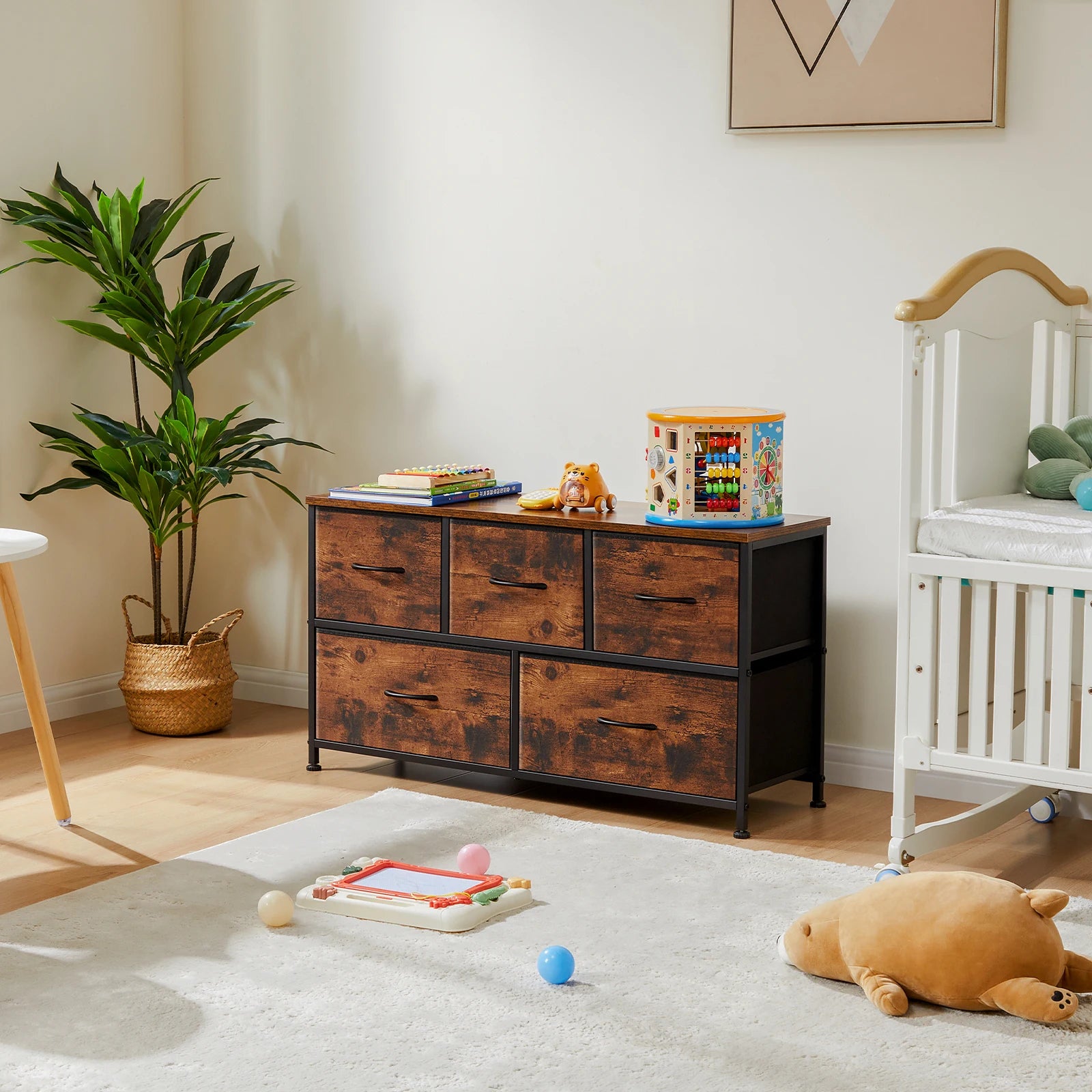 Commode en tissu à 5 tiroirs avec cadre en acier