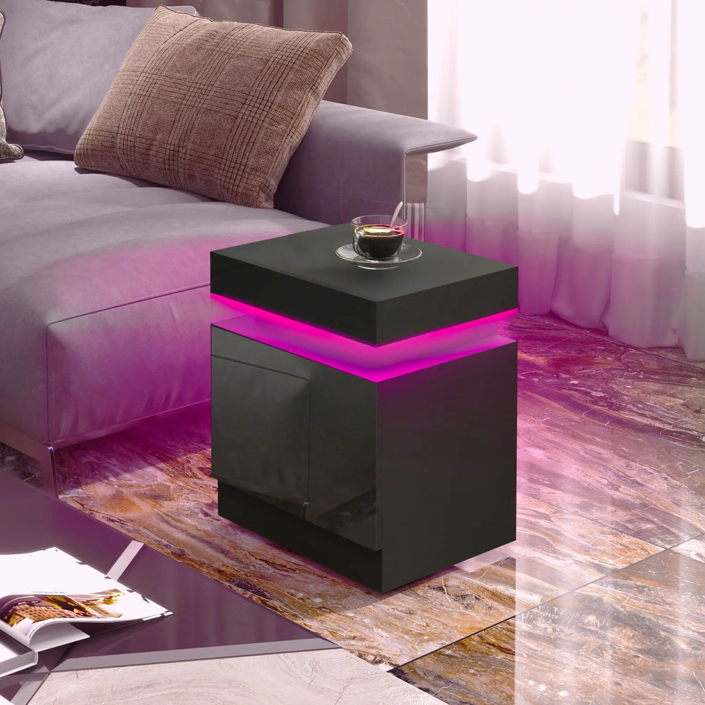 Table de chevet LED RVB brillante avec 2 tiroirs