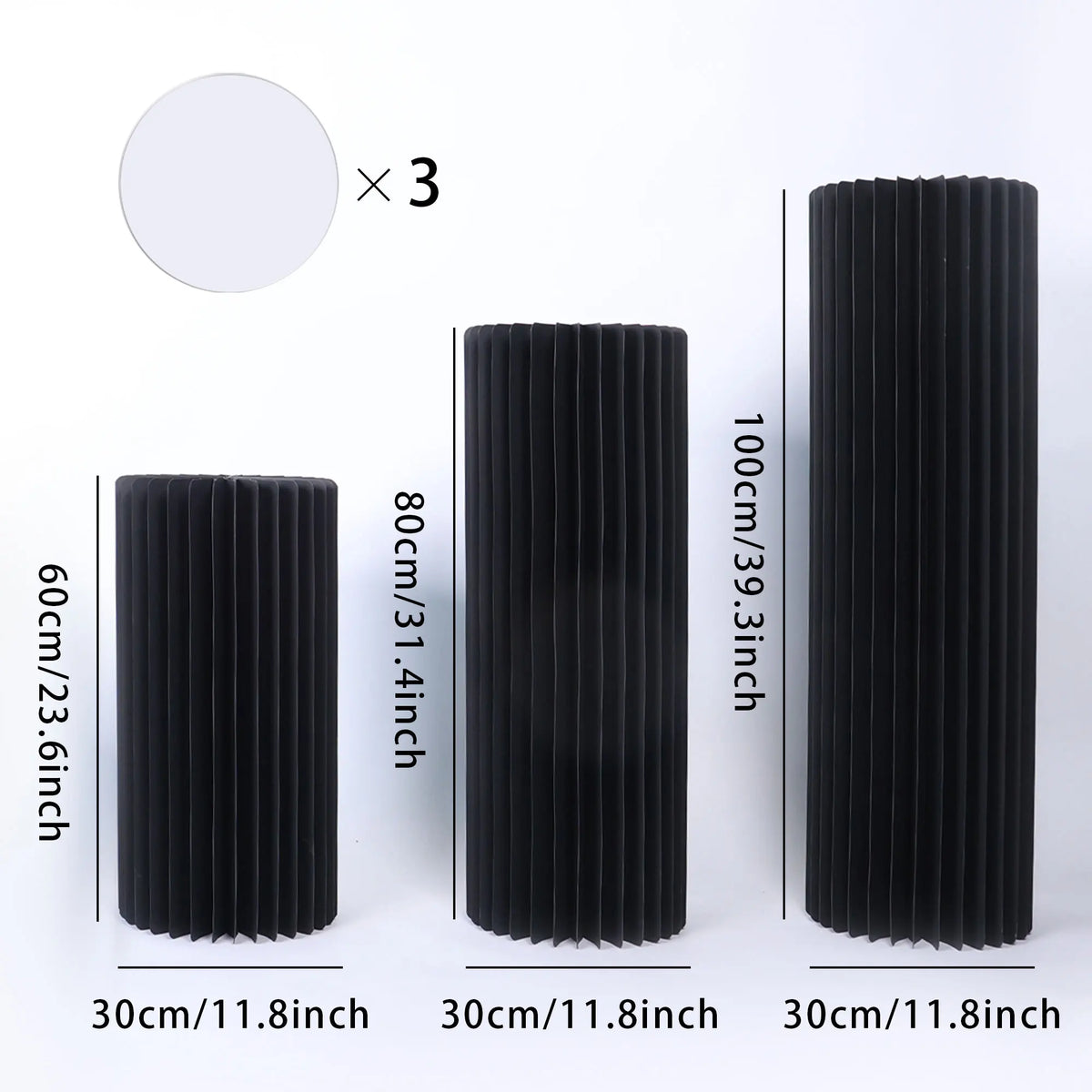 Colonnes de réception pliantes : lot noir hauteurs 60, 80 et 100 cm.