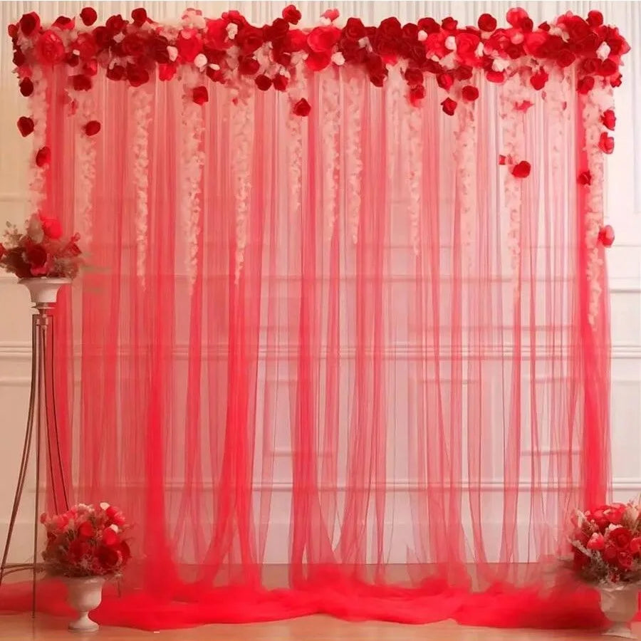 Drapé de tulle pour arche, rouge vif, rideaux en voile fluide