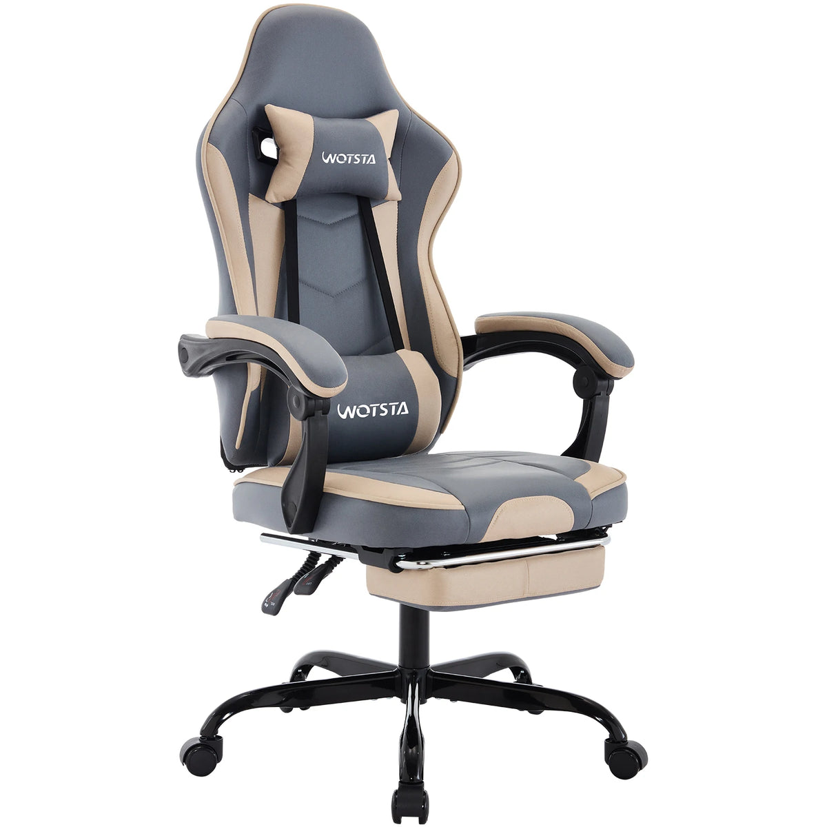 Fauteuil gaming avec repose-pieds et coussins — Bleu et beige