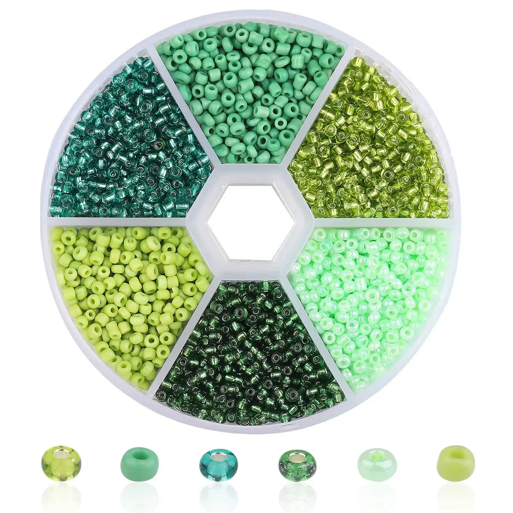 Boîte à compartiments de perles de riz en verre vert, vert clair et vert olive