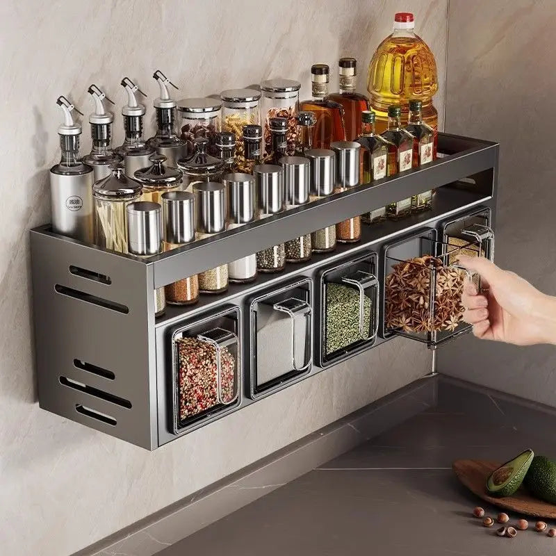 Étagère à épices murale avec 4 ou 5 pots — étagère murale avec pots pour épices