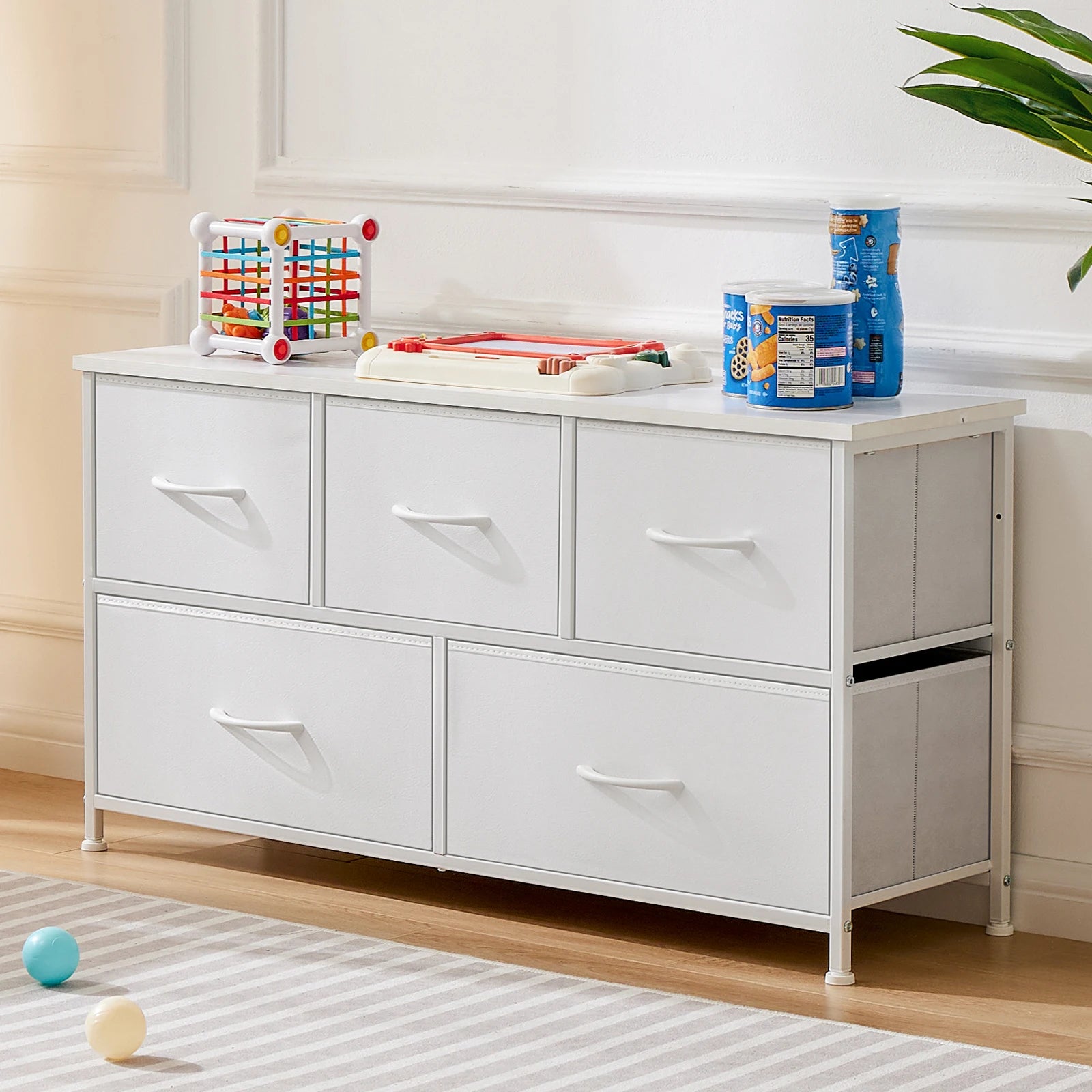 Commode en tissu à 5 tiroirs avec cadre en acier