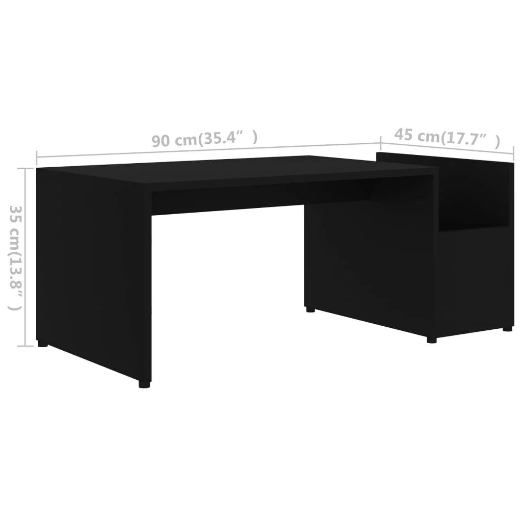 Table basse noire avec rangement latéral, 90 cm — dimensions