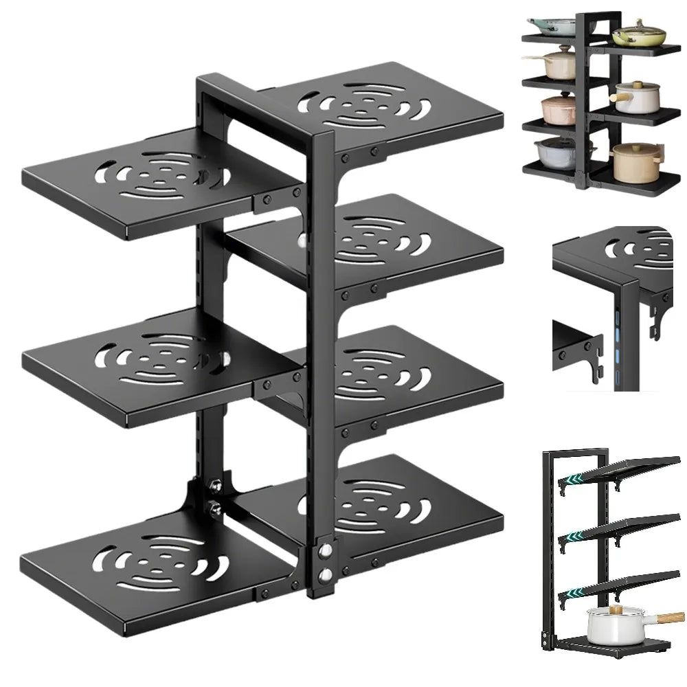 Support de rangement noir à quatre niveaux pour casseroles, visuel 4