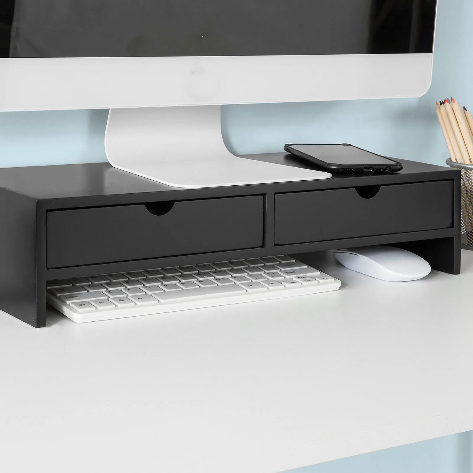 Rehausseur d’écran en bois avec 2 tiroirs – 47 cm – vue 5