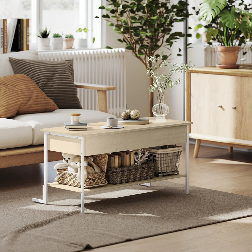 Table basse relevable avec rangement 95 × 40 cm