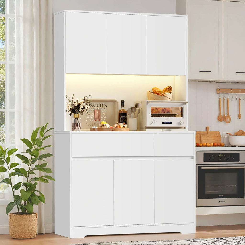 Vaisselier de cuisine avec LED, 6 portes et 2 tiroirs – 180 cm