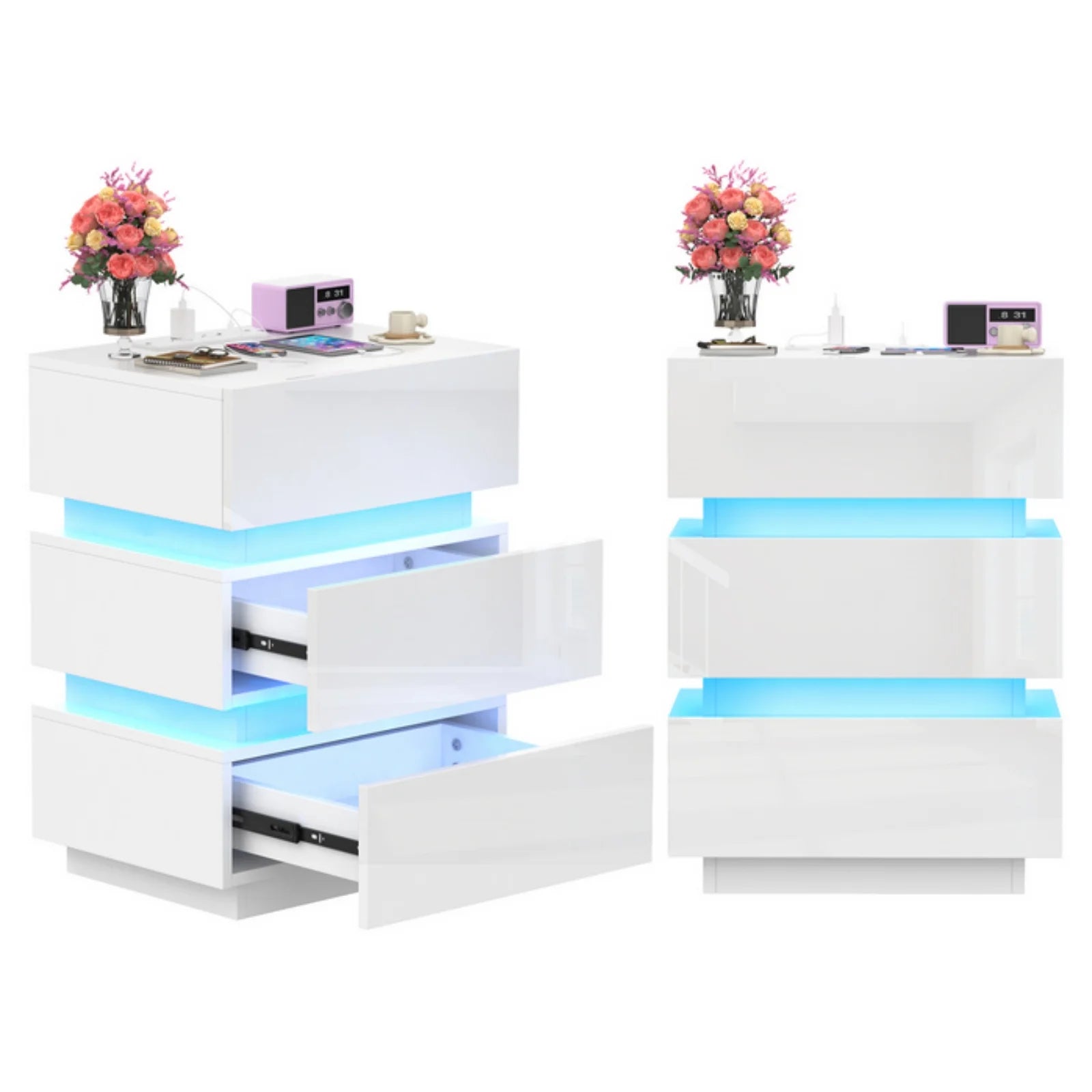 Table de chevet LED 16 couleurs avec 3 tiroirs