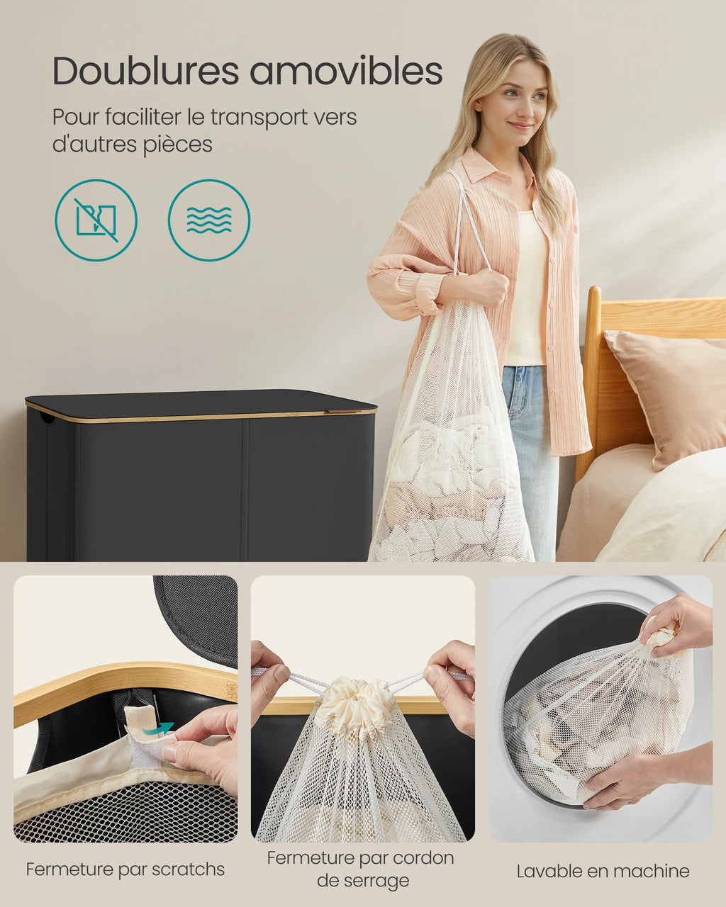 Panier à linge 200 L à quatre compartiments avec couvercle, illustration 4