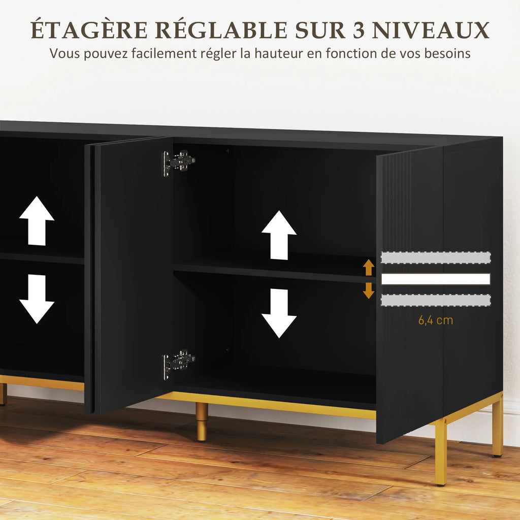 Buffet noir et doré à 2 placards réglables