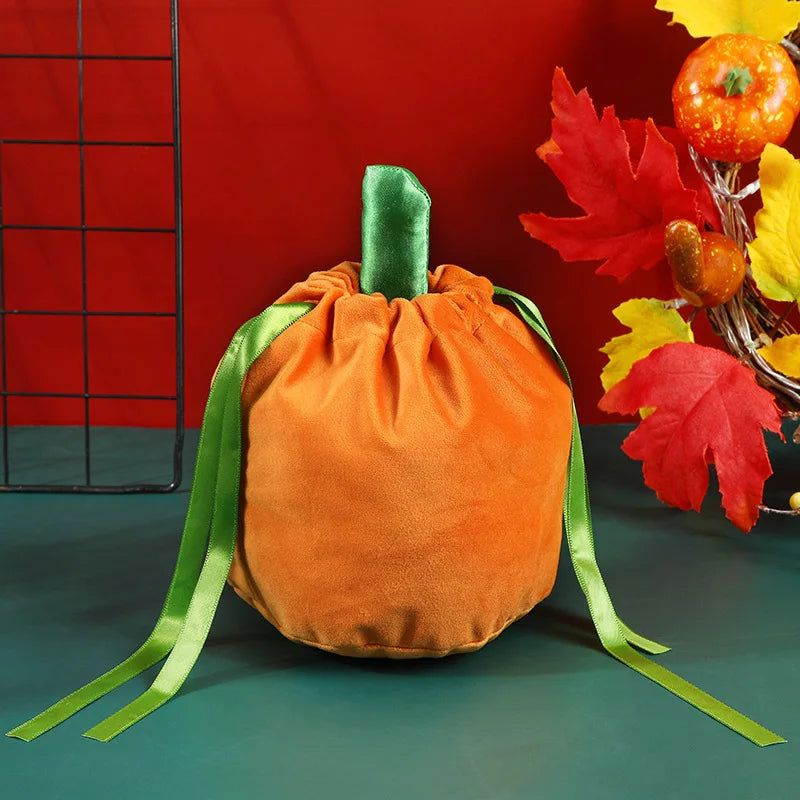 Sac cadeau Halloween orange en forme de citrouille
