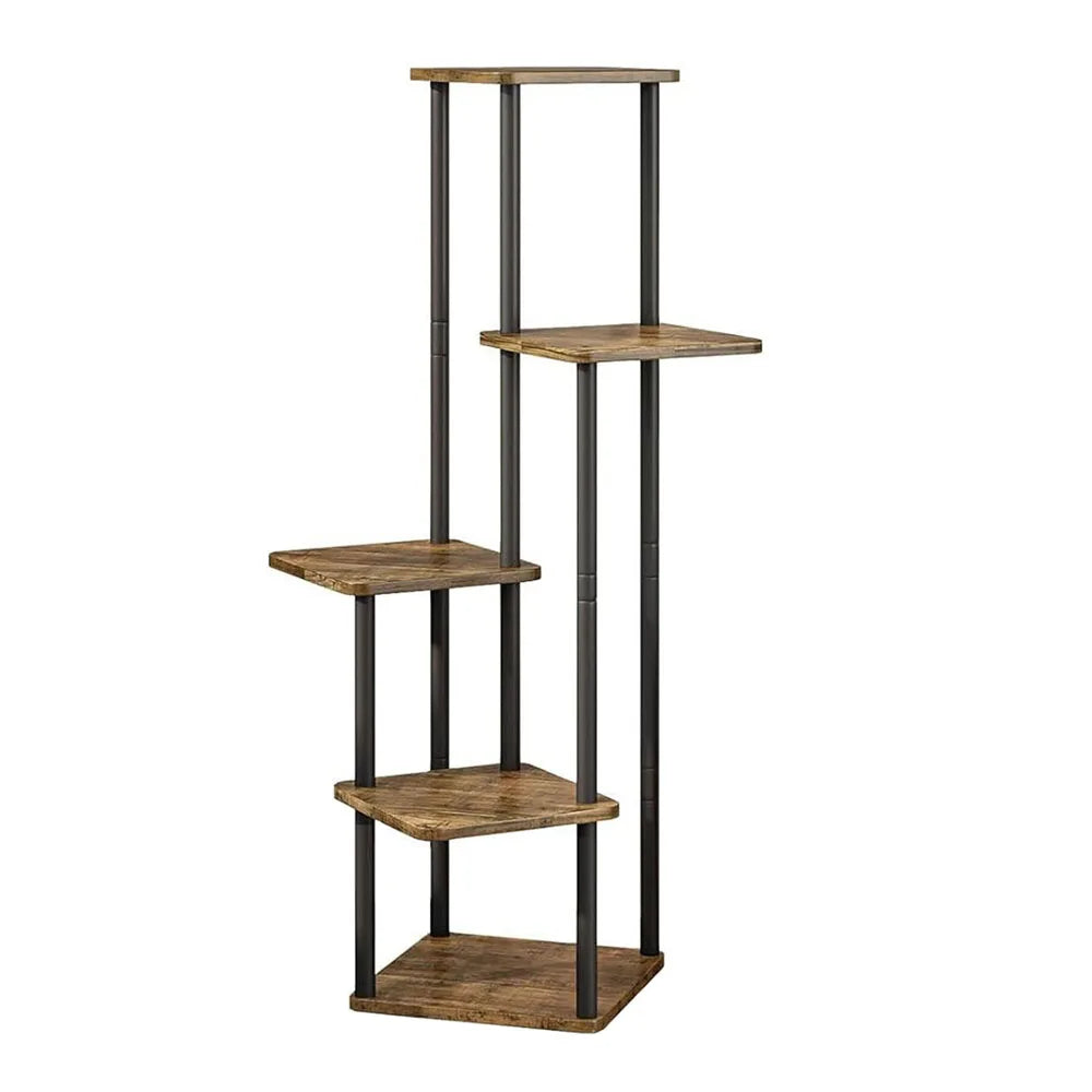 Support à plantes vintage en bois et métal à 5 niveaux
