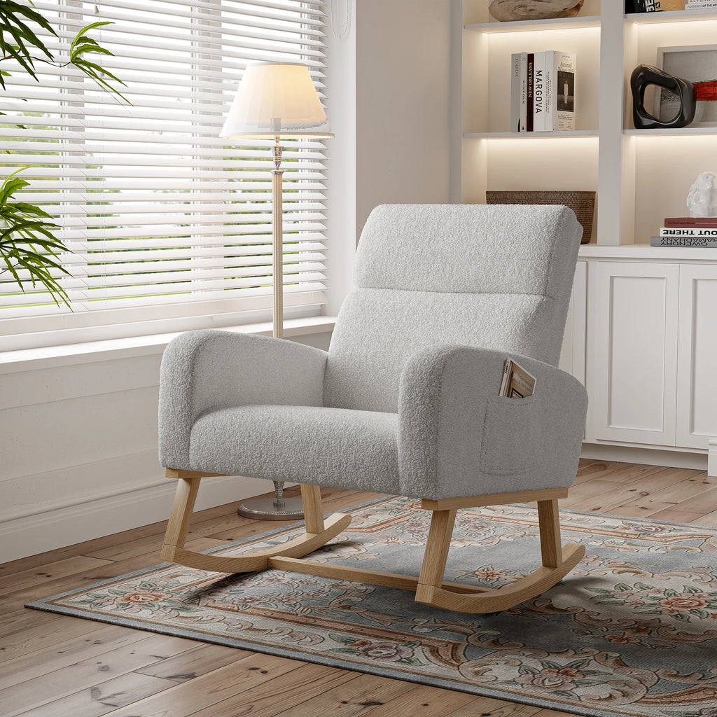 Fauteuil à bascule avec repose-pieds et poches latérales