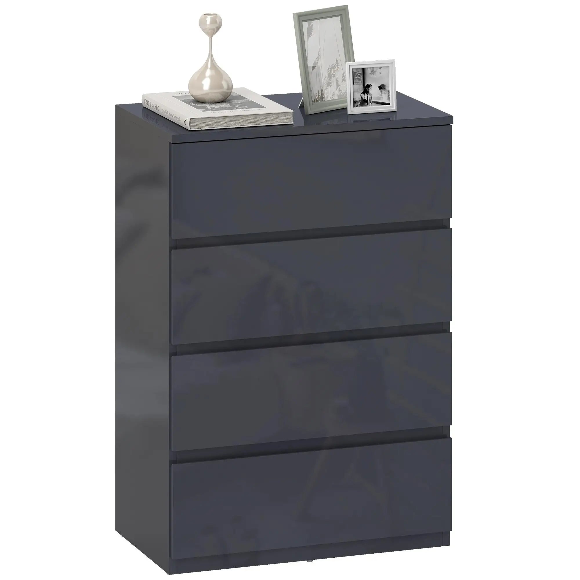 Commode gris brillant à 4 portes avec fermeture douce