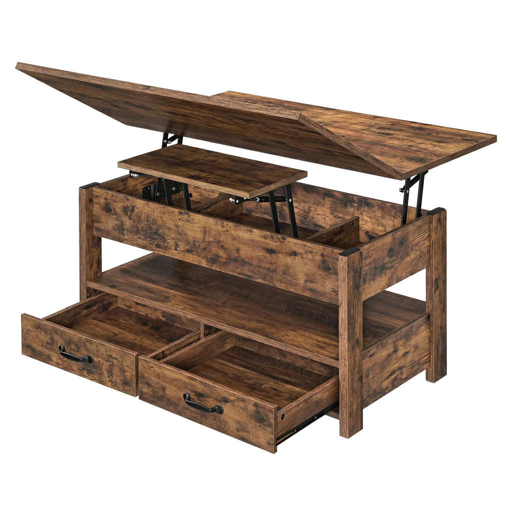 Table basse relevable à vérin avec 2 tiroirs