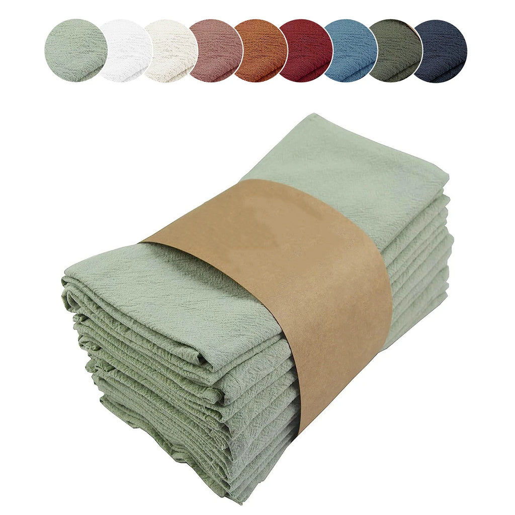Serviettes de table texturées 40 × 40 cm, lot de 6 ou 12 — nuancier et pile de serviettes