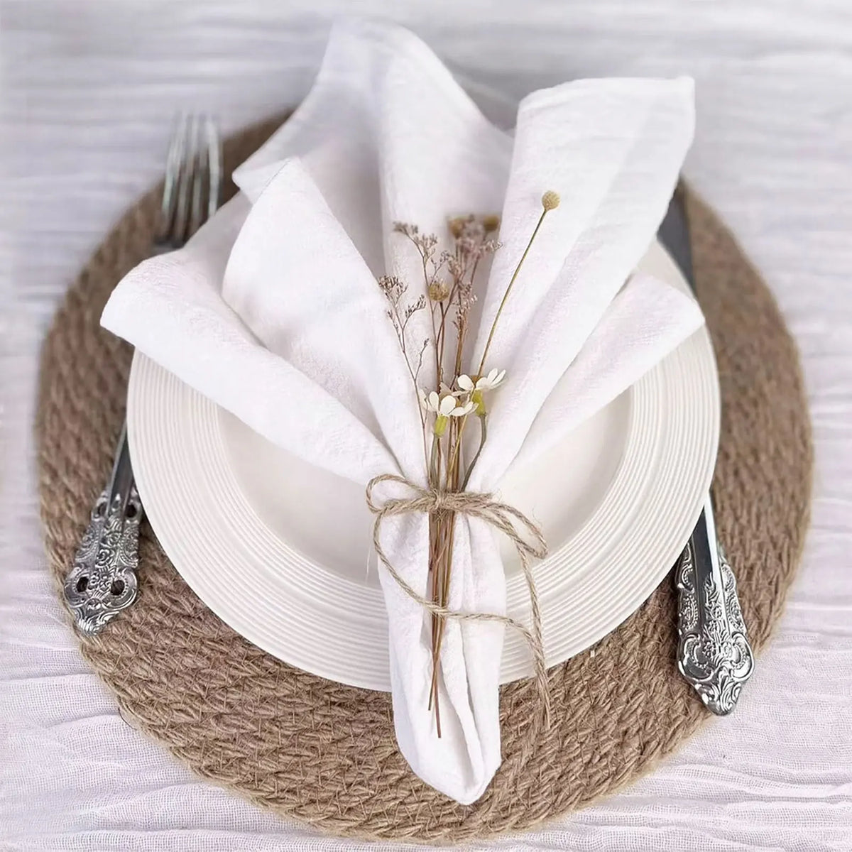 Serviettes de table texturées 40 × 40 cm, lot de 6 ou 12 — blanc et accessoires de table