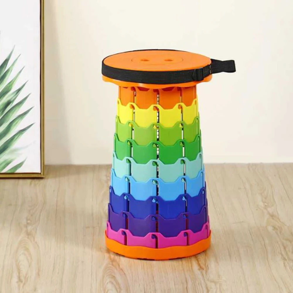 Tabouret télescopique pliant, hauteur réglable jusqu’à 45 cm — version arc-en-ciel