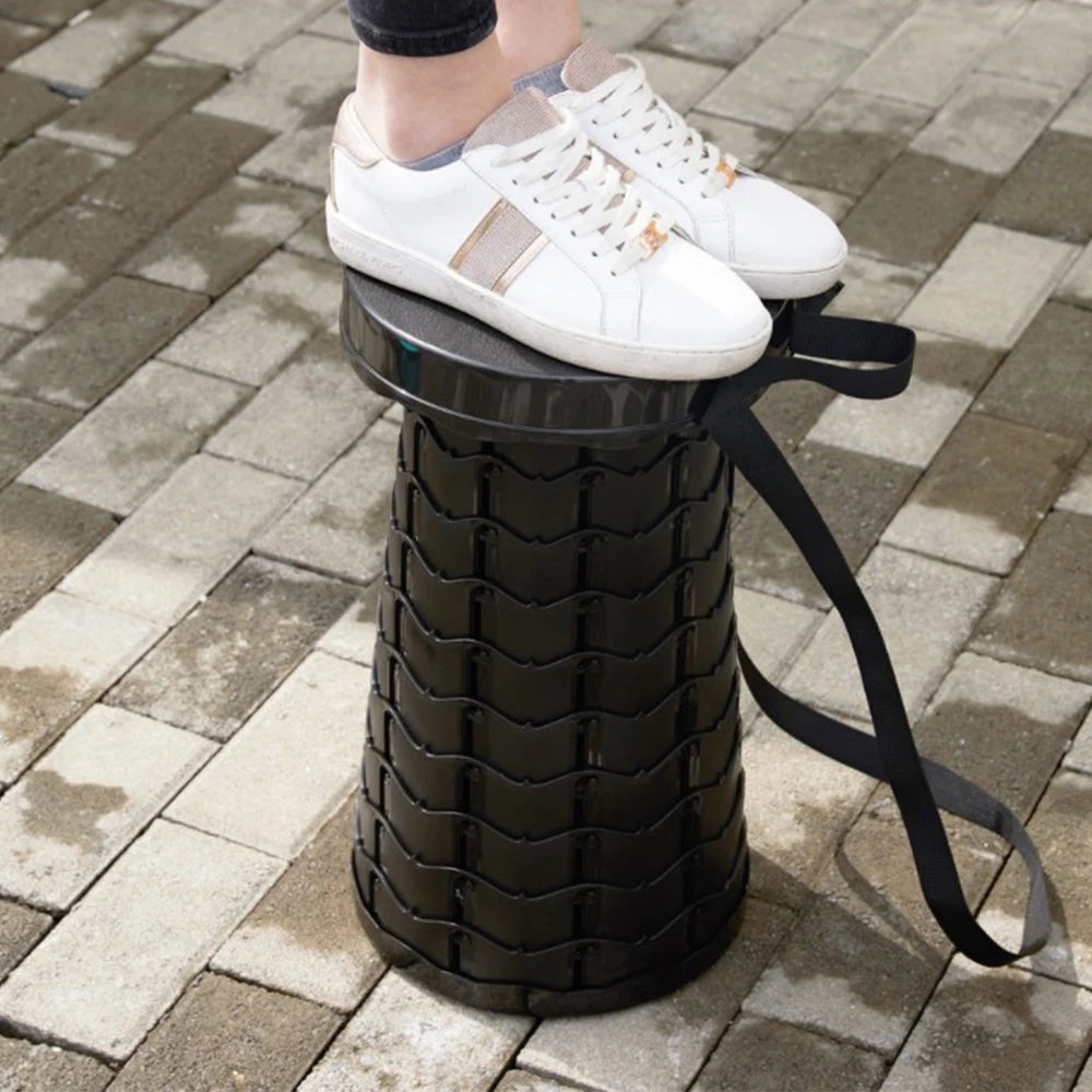Tabouret télescopique pliant, hauteur réglable jusqu’à 45 cm — structure déployée