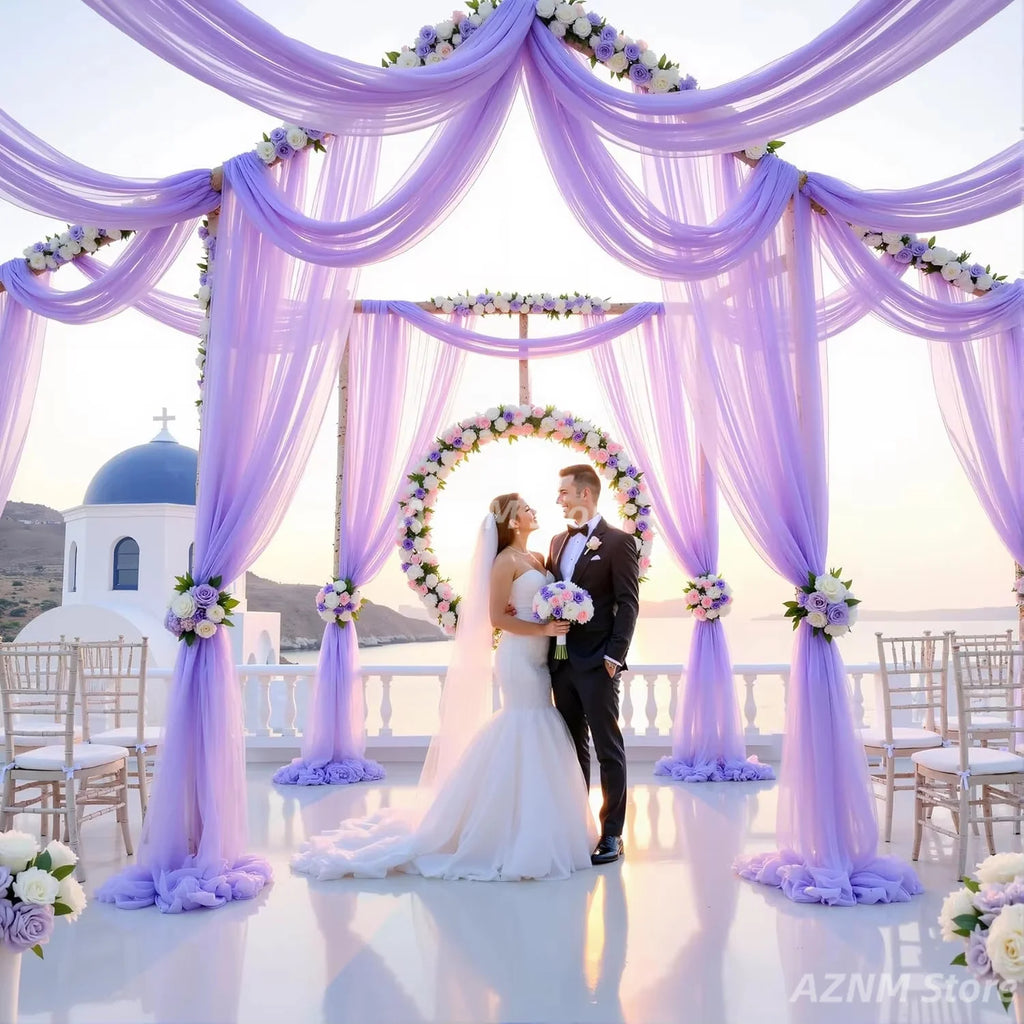 Rideaux en tulle violet clair pour arche, drapés ondulés et transparents