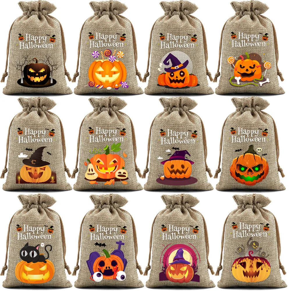 Modèle citrouilles Halloween sur sachets beiges