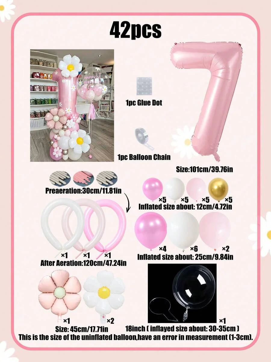 Kit de ballons marguerites 42 pièces avec chiffre 7