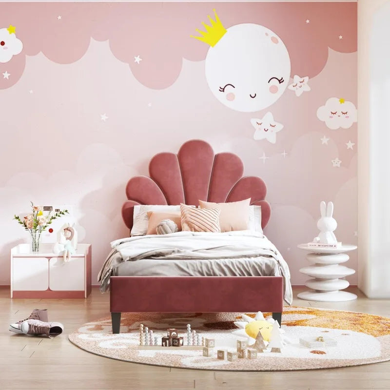 Lit enfant fleur en velours 90 ou 140 × 200 cm