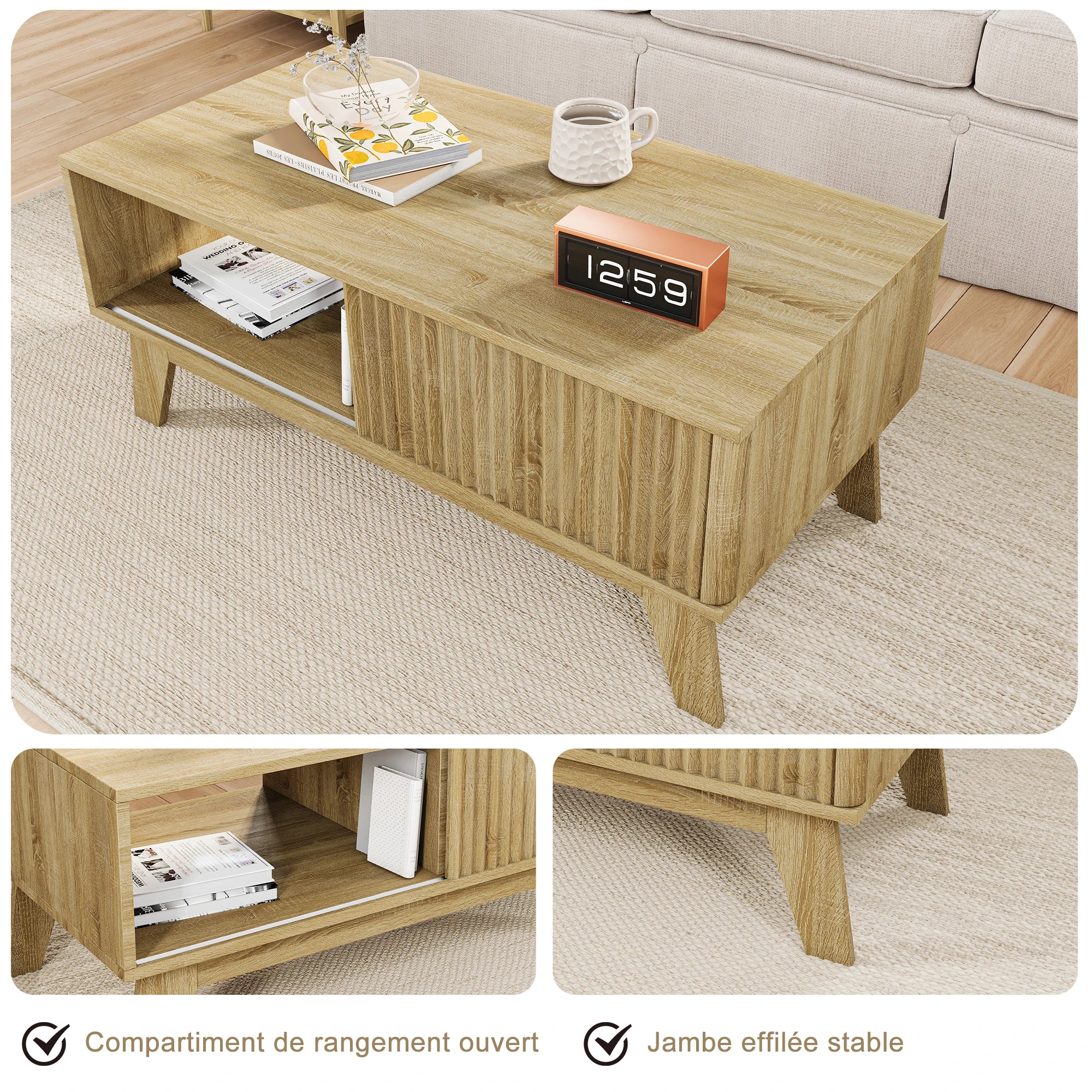 Table basse en bois avec rangement 95 cm