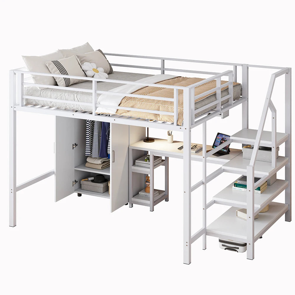 Lit mezzanine 140 × 200 cm avec bureau et placard