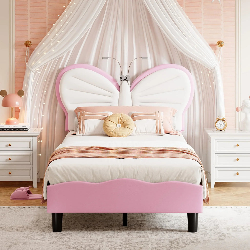 Lit enfant papillon avec lampe de lecture 90 × 200 cm