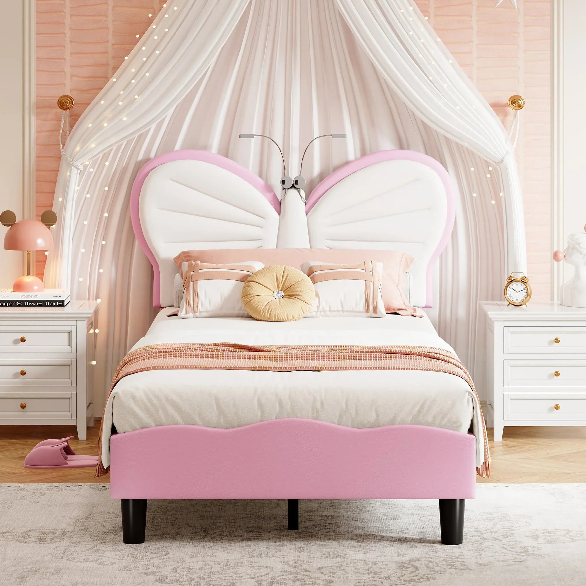 Lit enfant papillon avec lampe de lecture 90 × 200 cm