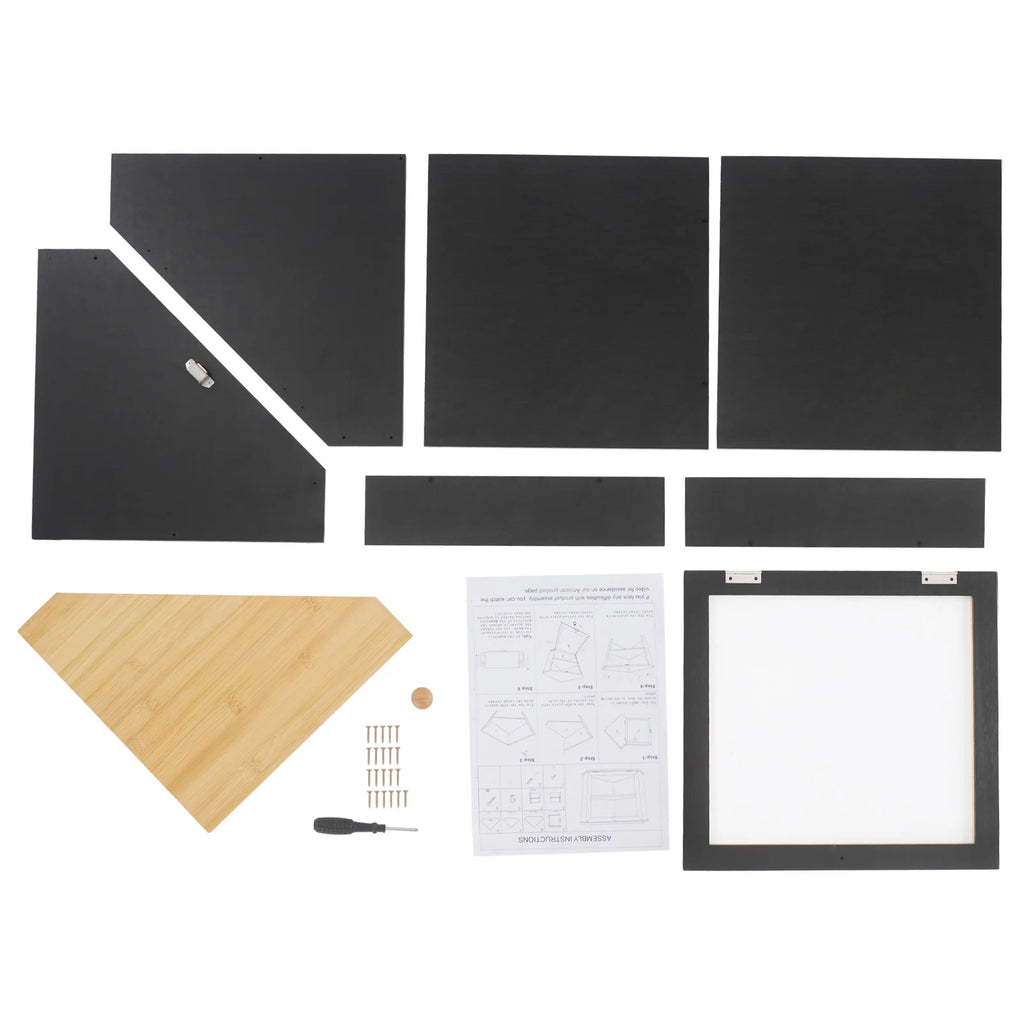Boîte à pain d’angle en bambou noir à 2 niveaux — pièces à assembler et visserie