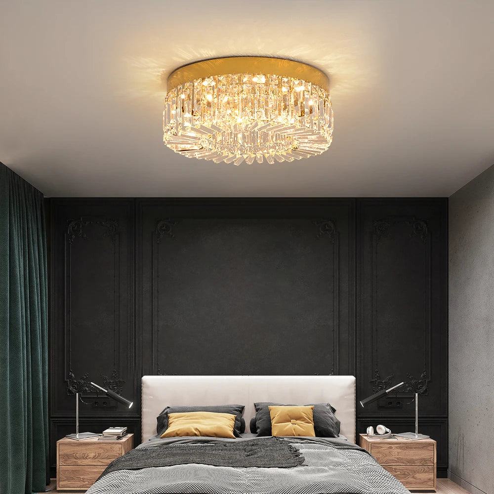 Plafonnier LED doré décoratif à éléments effet cristal, visuel 7
