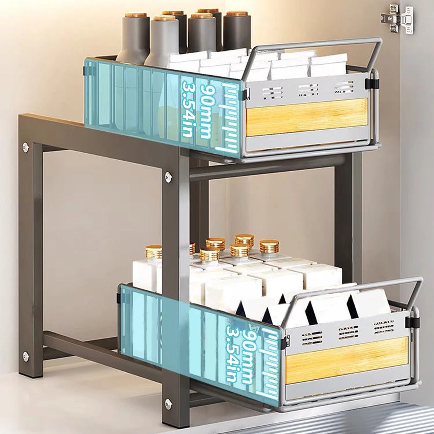 Rangement Coulissant Sous Évier Réglable Double Tiers Pour Cuisine