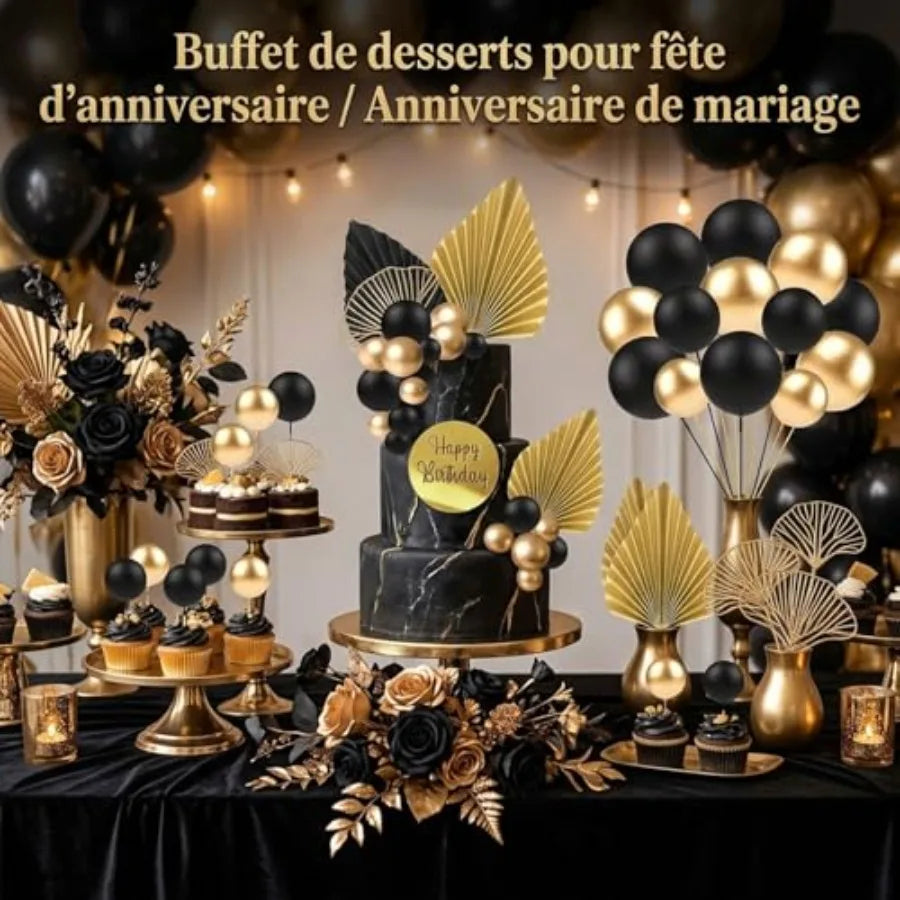 Exemple de buffet de desserts noir et or
