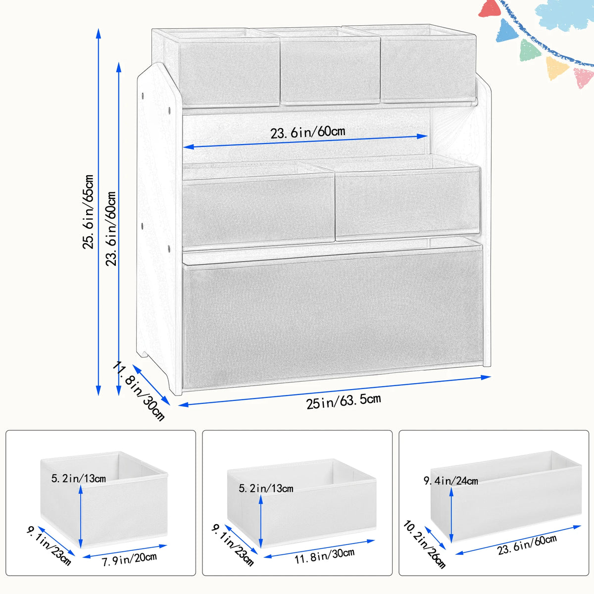 Meuble de rangement pour jouets à six bacs amovibles, illustration 6