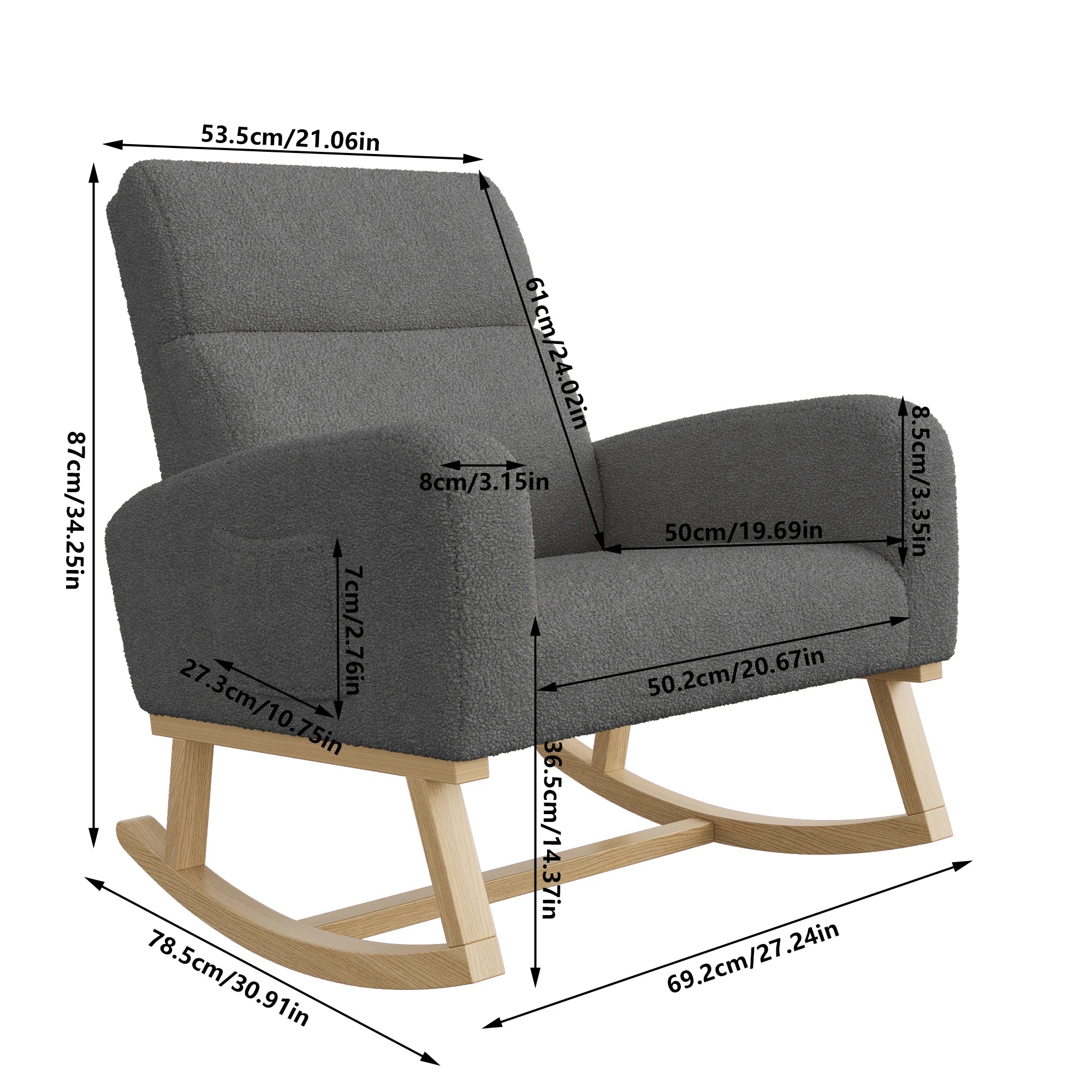 Fauteuil à bascule avec repose-pieds et poches latérales