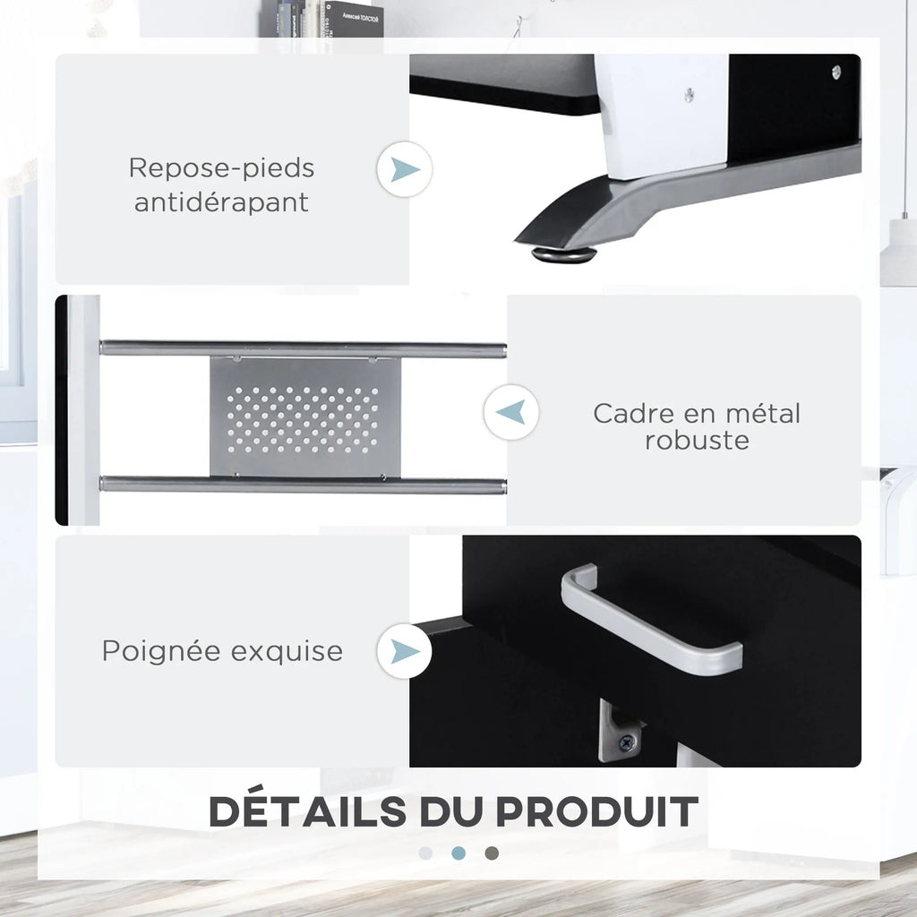Bureau informatique compact noir et blanc de 100 cm, illustration 4