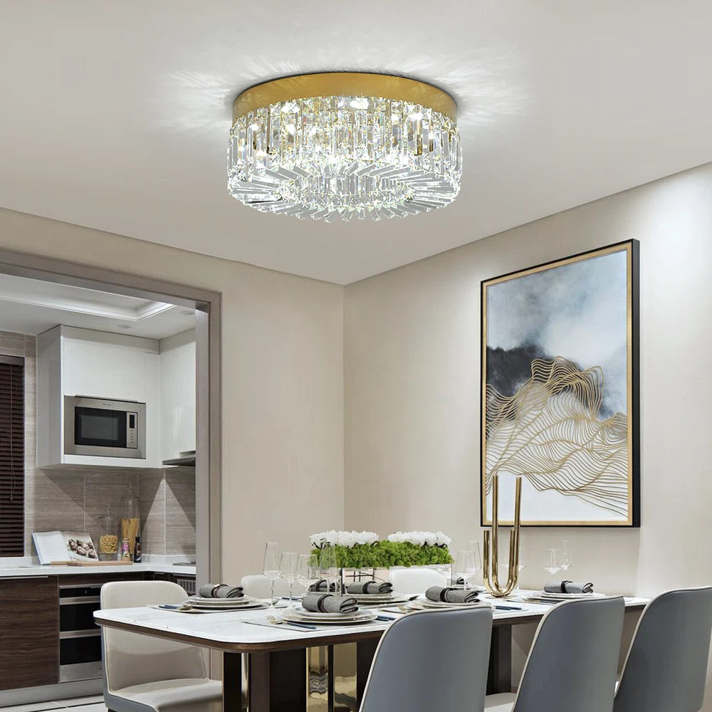 Plafonnier LED doré décoratif à éléments effet cristal, visuel 11